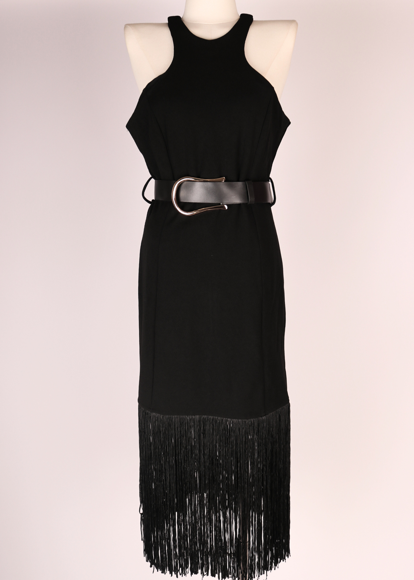 VESTIDO HALTER FLECOS NEGRO