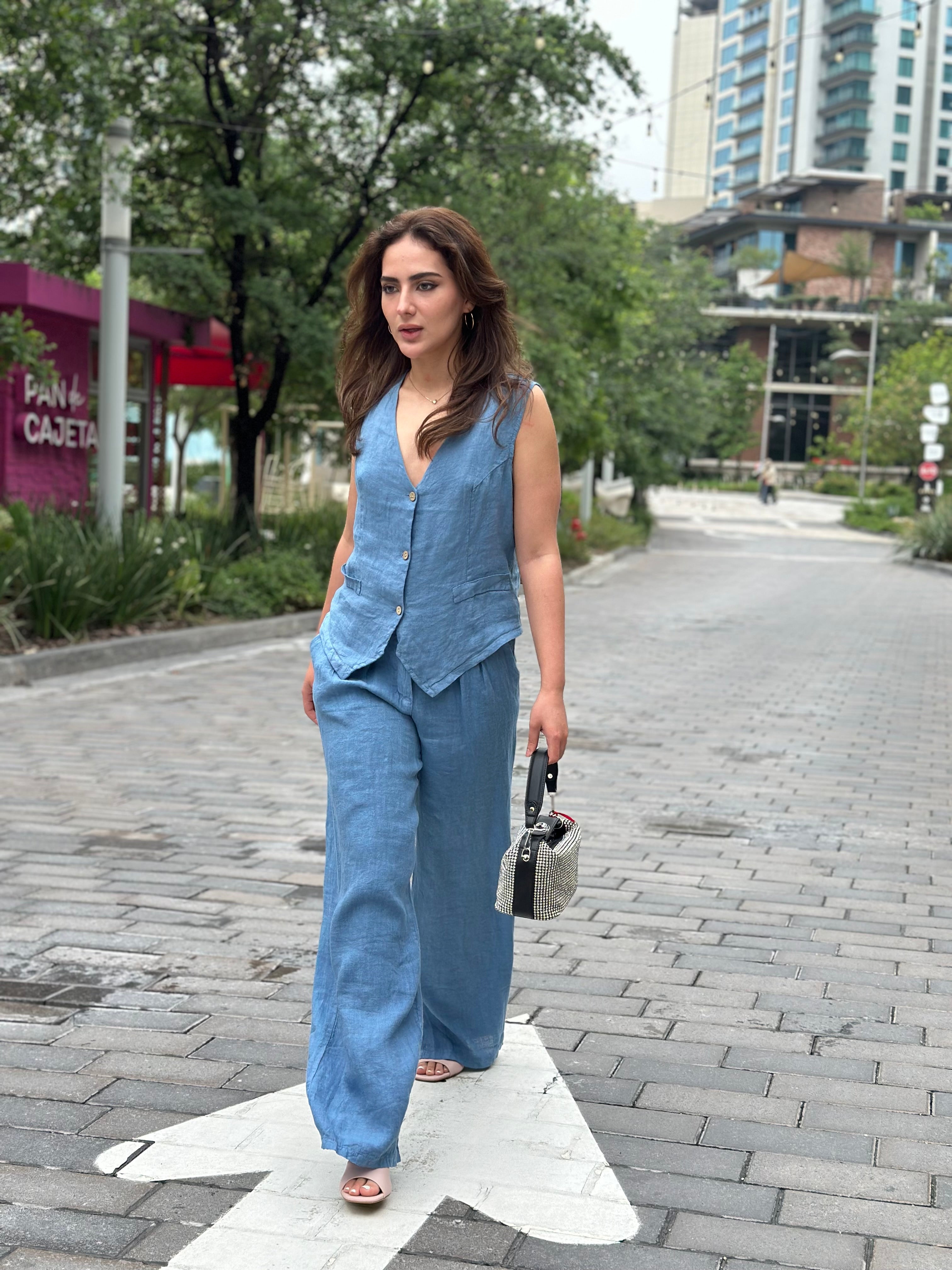 EP LUXURY SET DE CHALECO Y PANTALON DE LINO DENIM