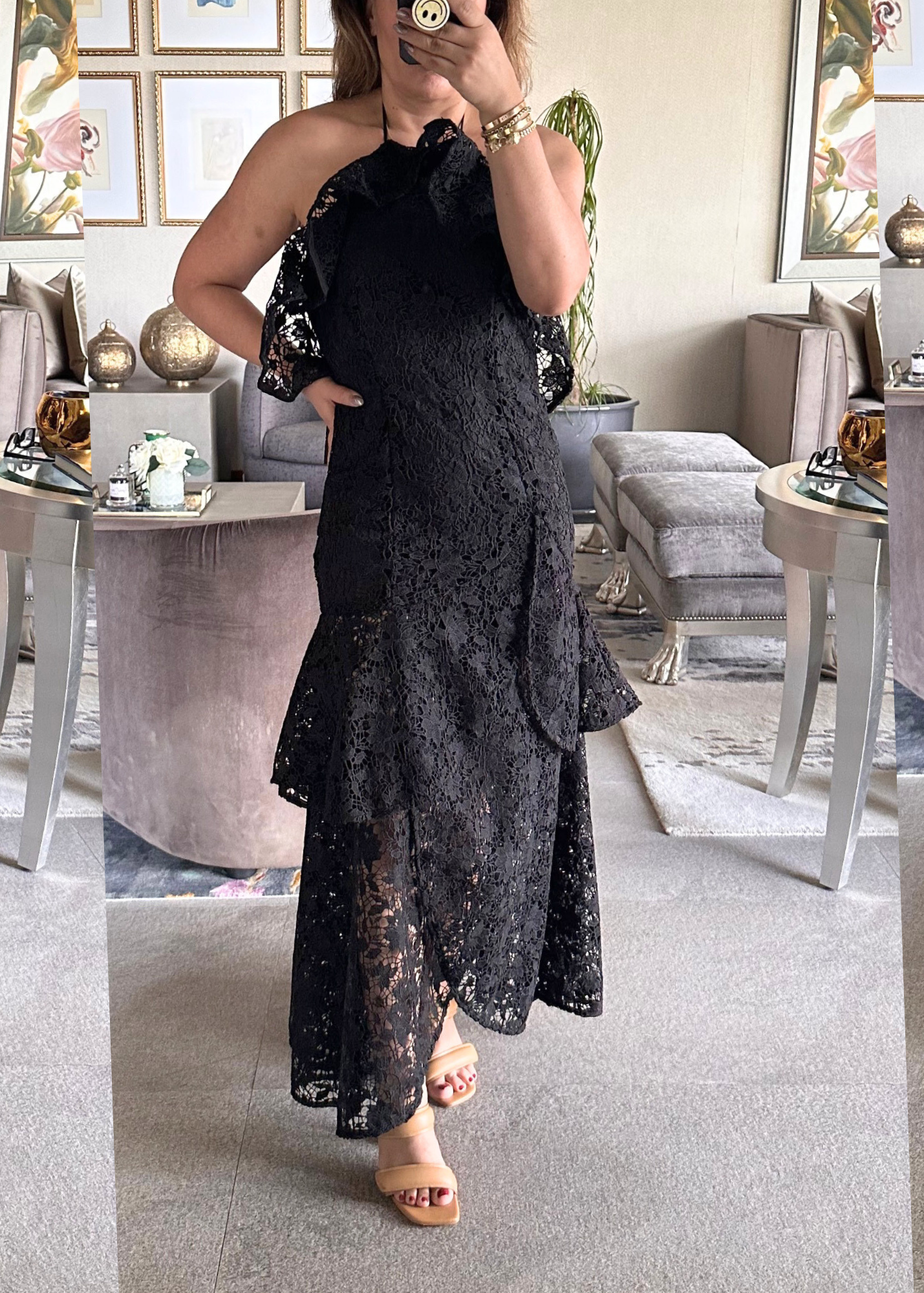 EP LUXURY VESTIDO HALTER ENCAJE VOLANTES N