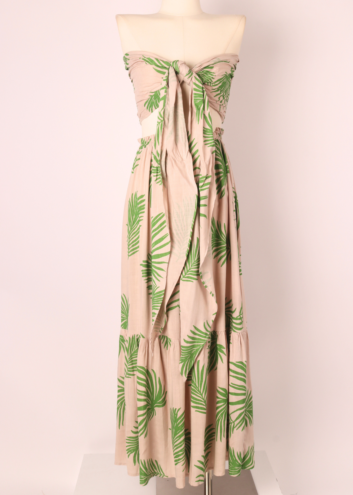 SET TOP CROP Y FALDA MIDI TROPICAL