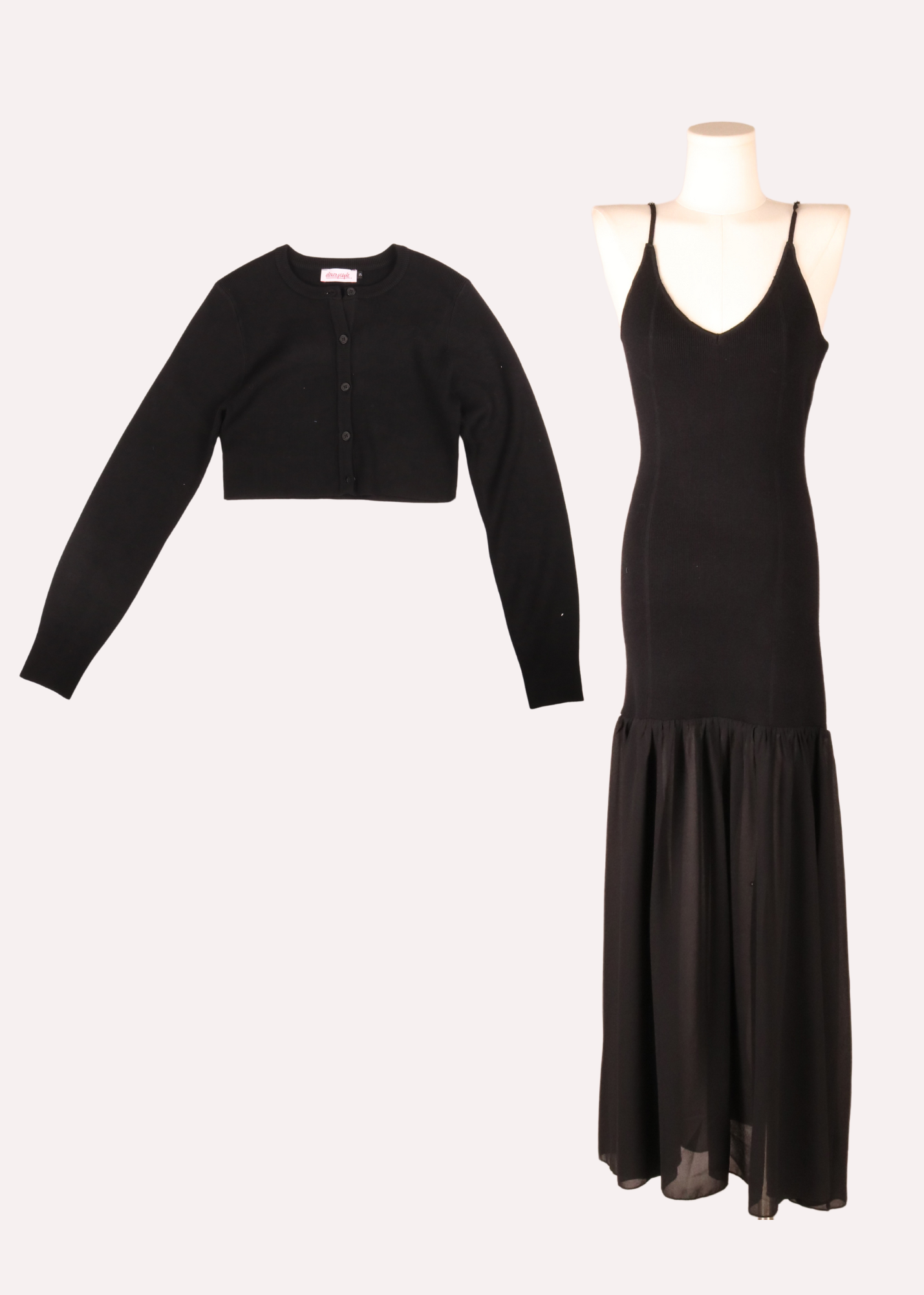 EP LUXURY SET DE CARDIGAN Y VESTIDO EN PUNTO Y GASA