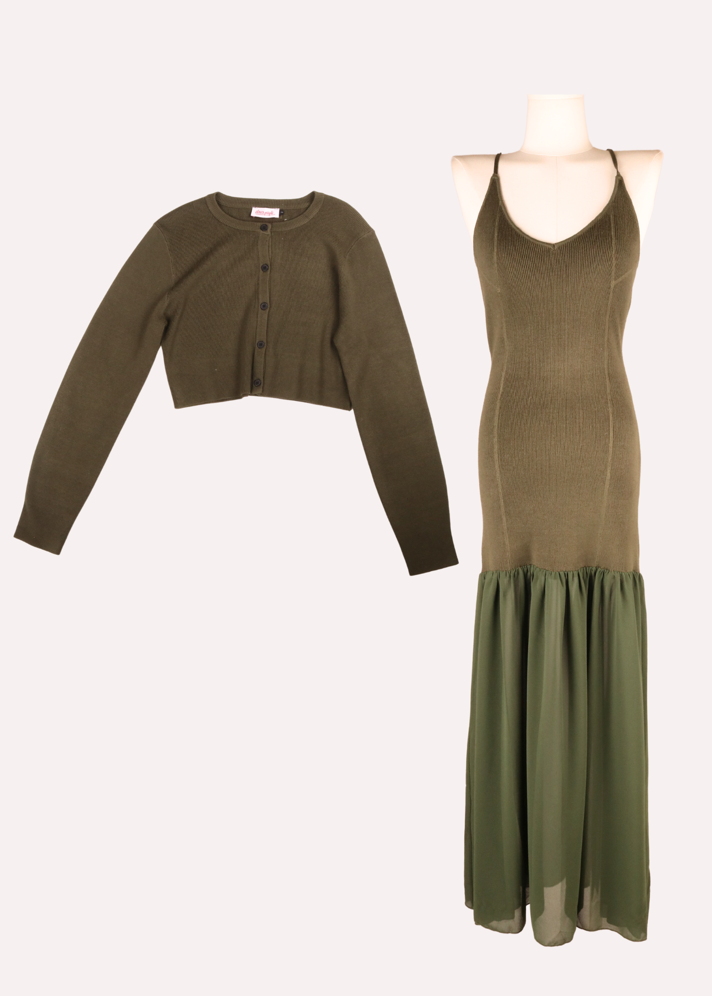 EP LUXURY SET DE CARDIGAN Y VESTIDO EN PUNTO Y GASA