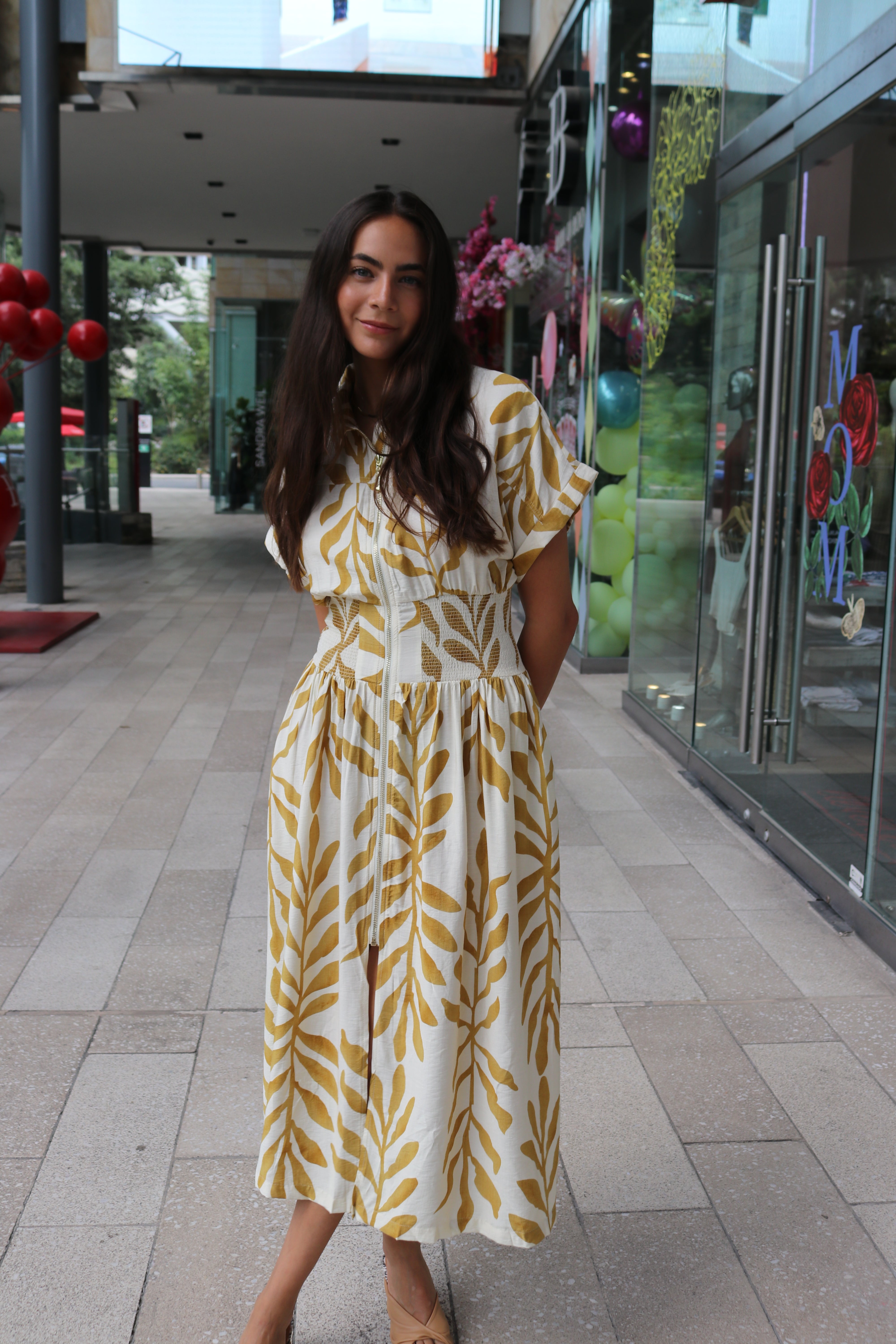 VESTIDO ESTAMPADO HOJAS DORADAS