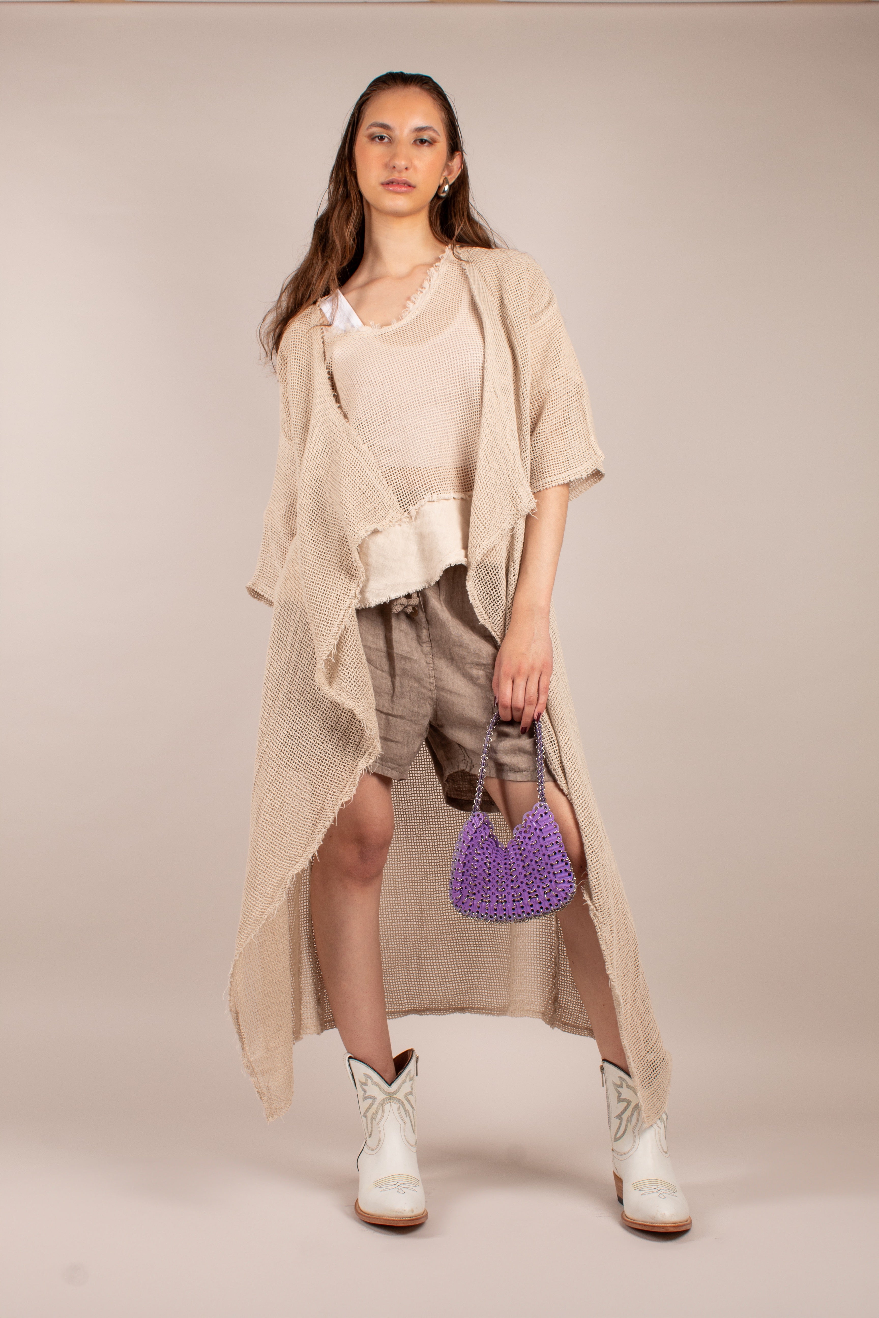 EP LUXURY BLUSA TOP RED Y FLECOS BEIGE