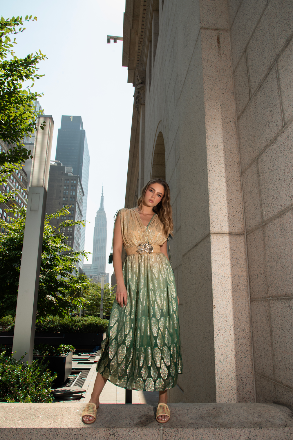 EP LUXURY INDIA MAXI VESTIDO JUNGLE GREEN