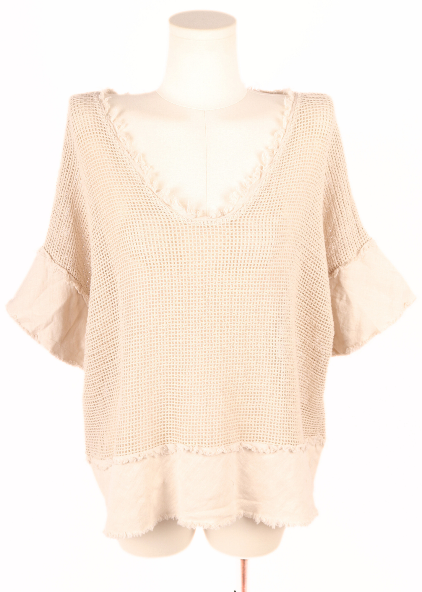 EP LUXURY BLUSA TOP RED Y FLECOS BEIGE