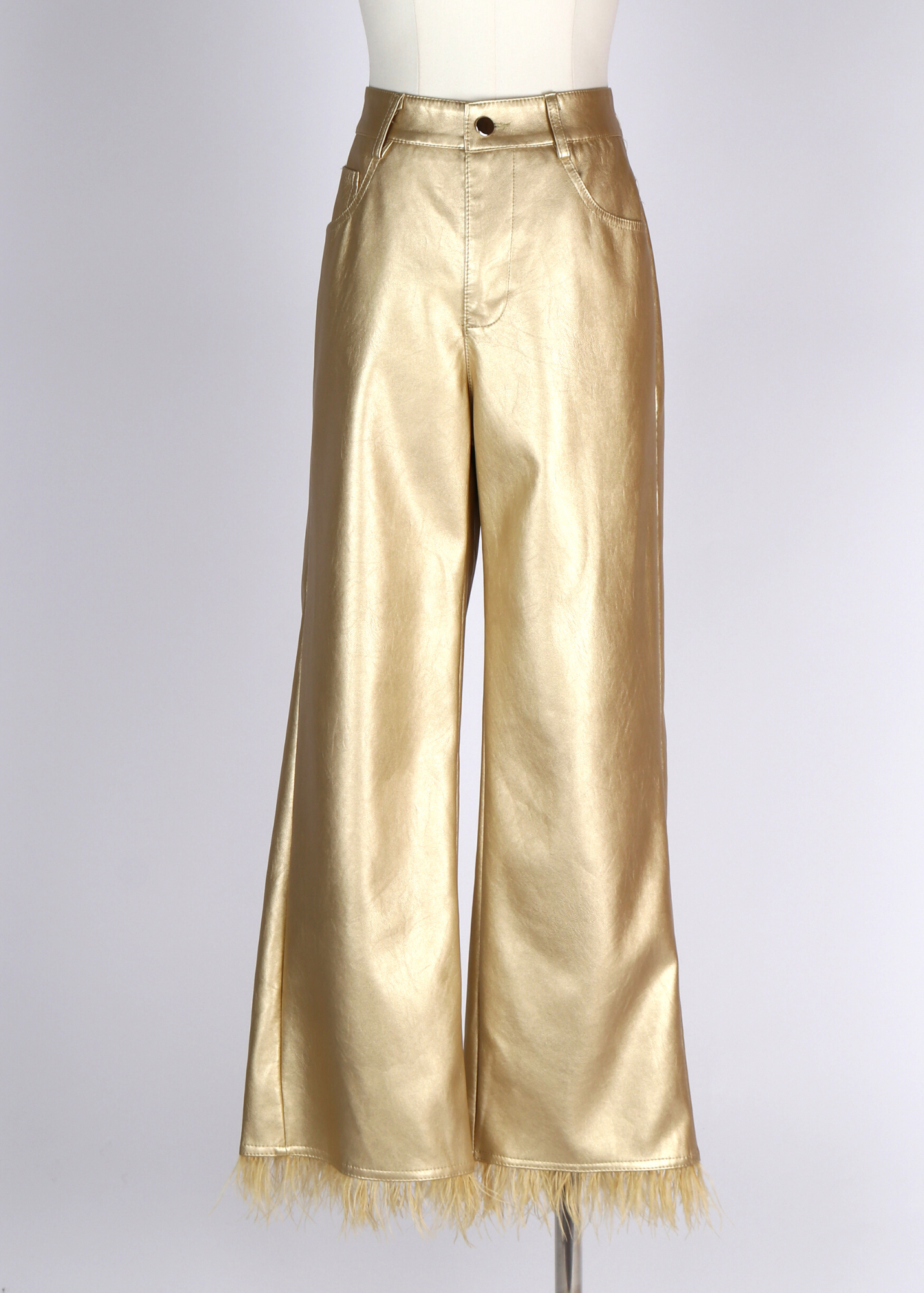 PANTALON PLUMAS VINIPIEL ORO