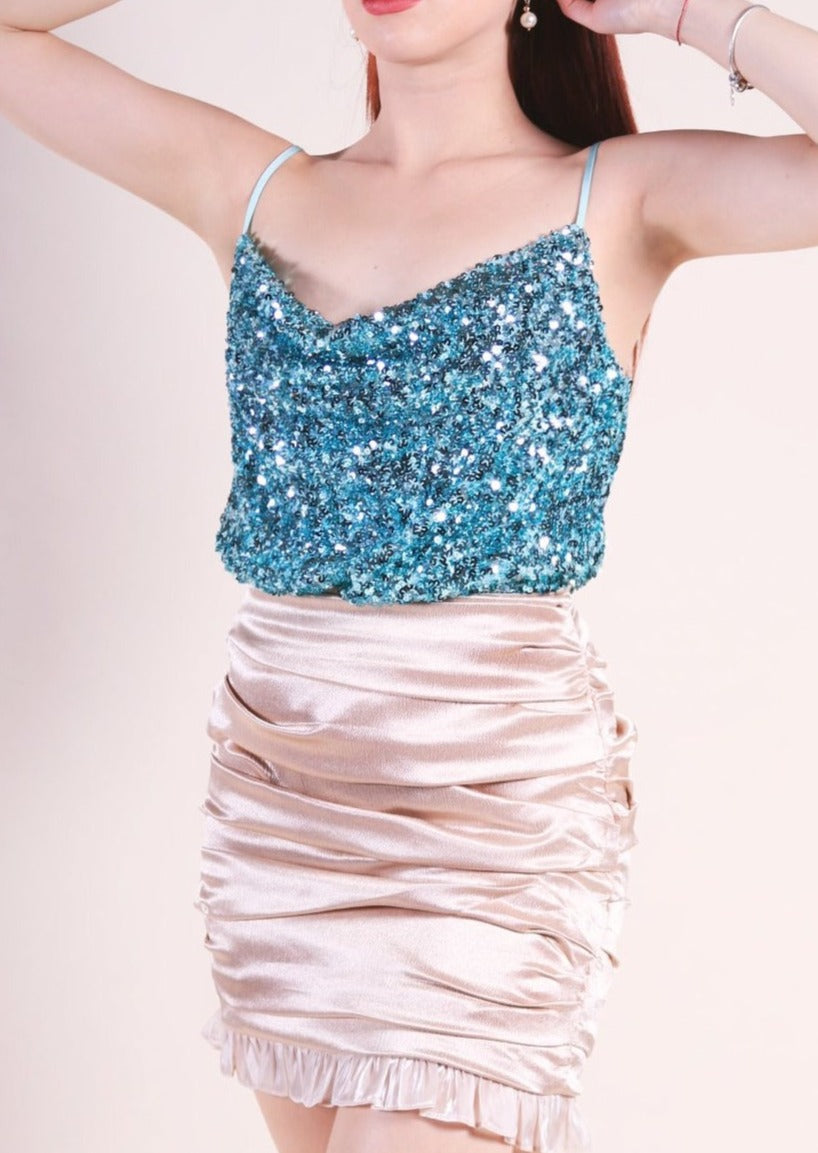 Sky blue sequins blouse