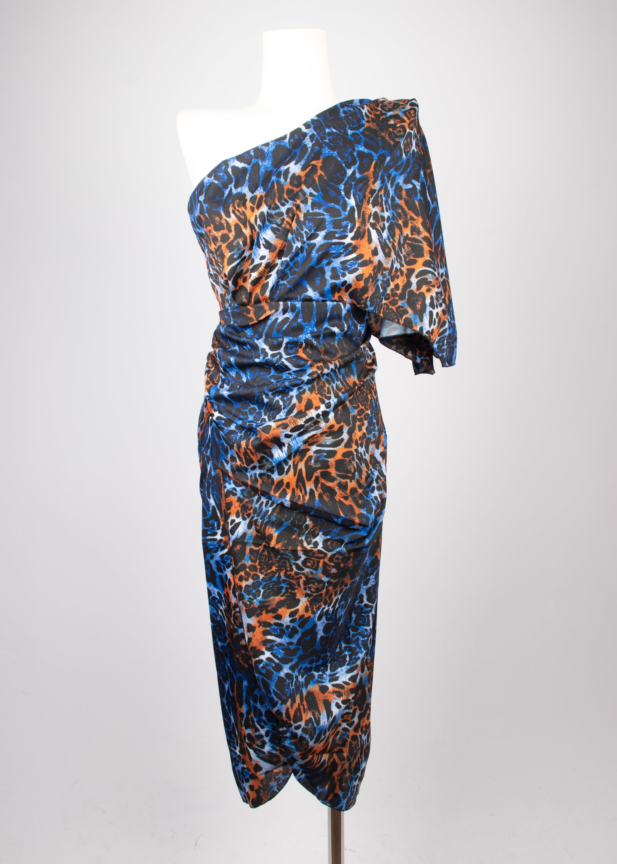 Vestido un hombro leopardo azul