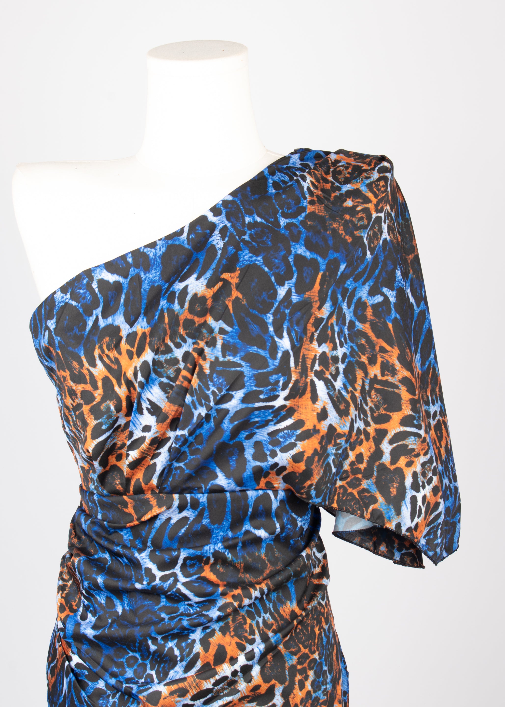 Vestido un hombro leopardo azul