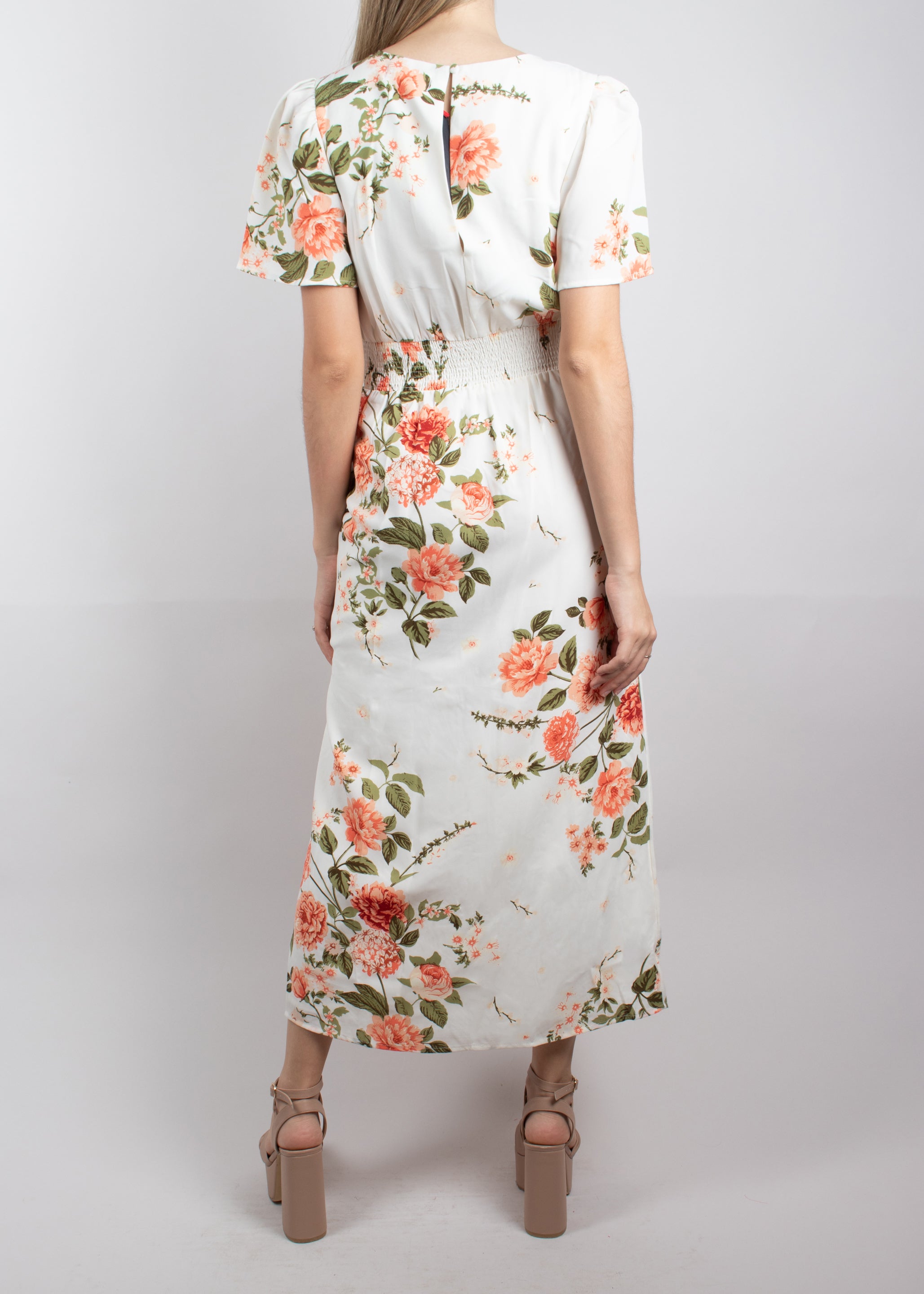 Vestido floral manga farol