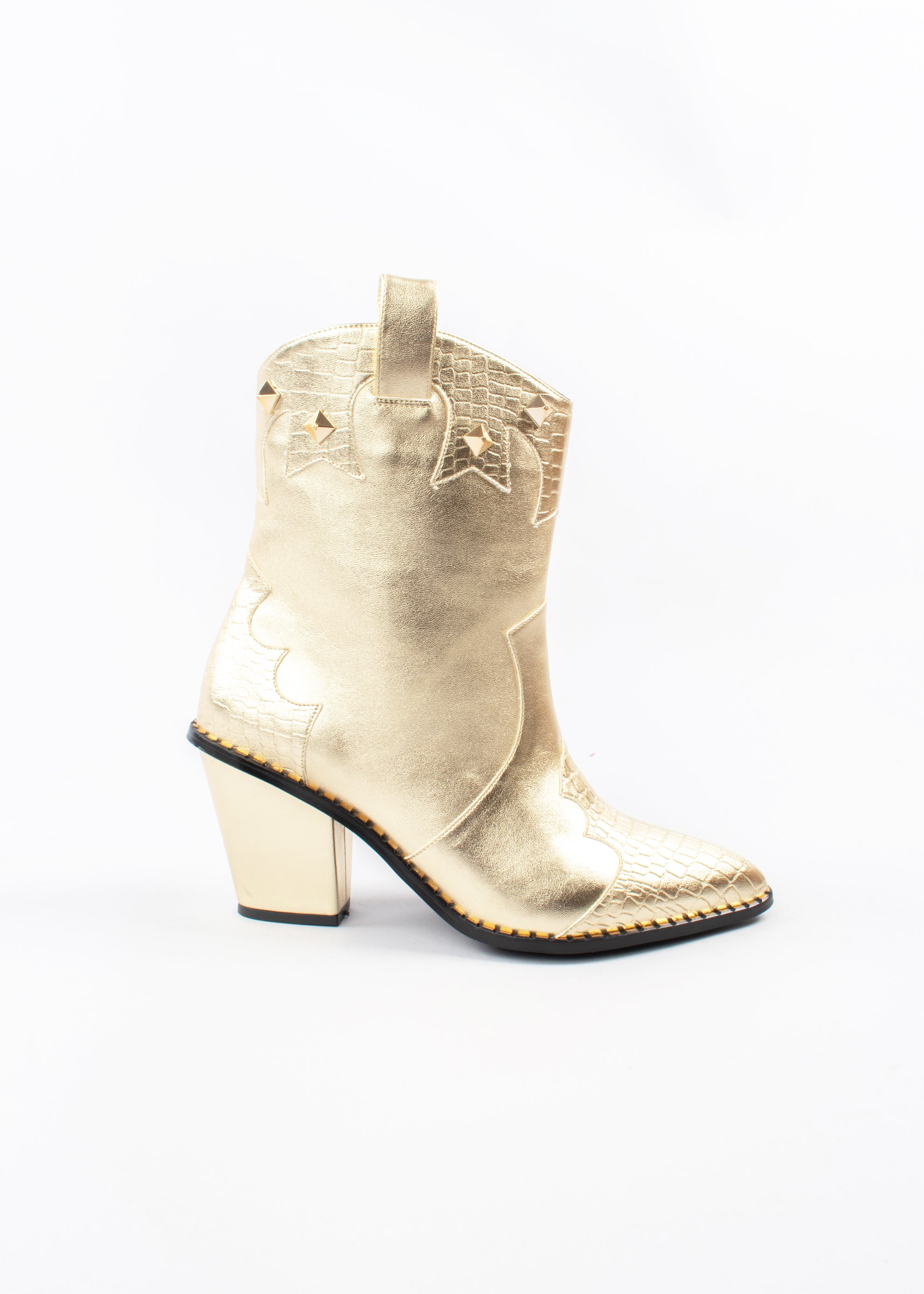 Bota vaquera cuña dorada