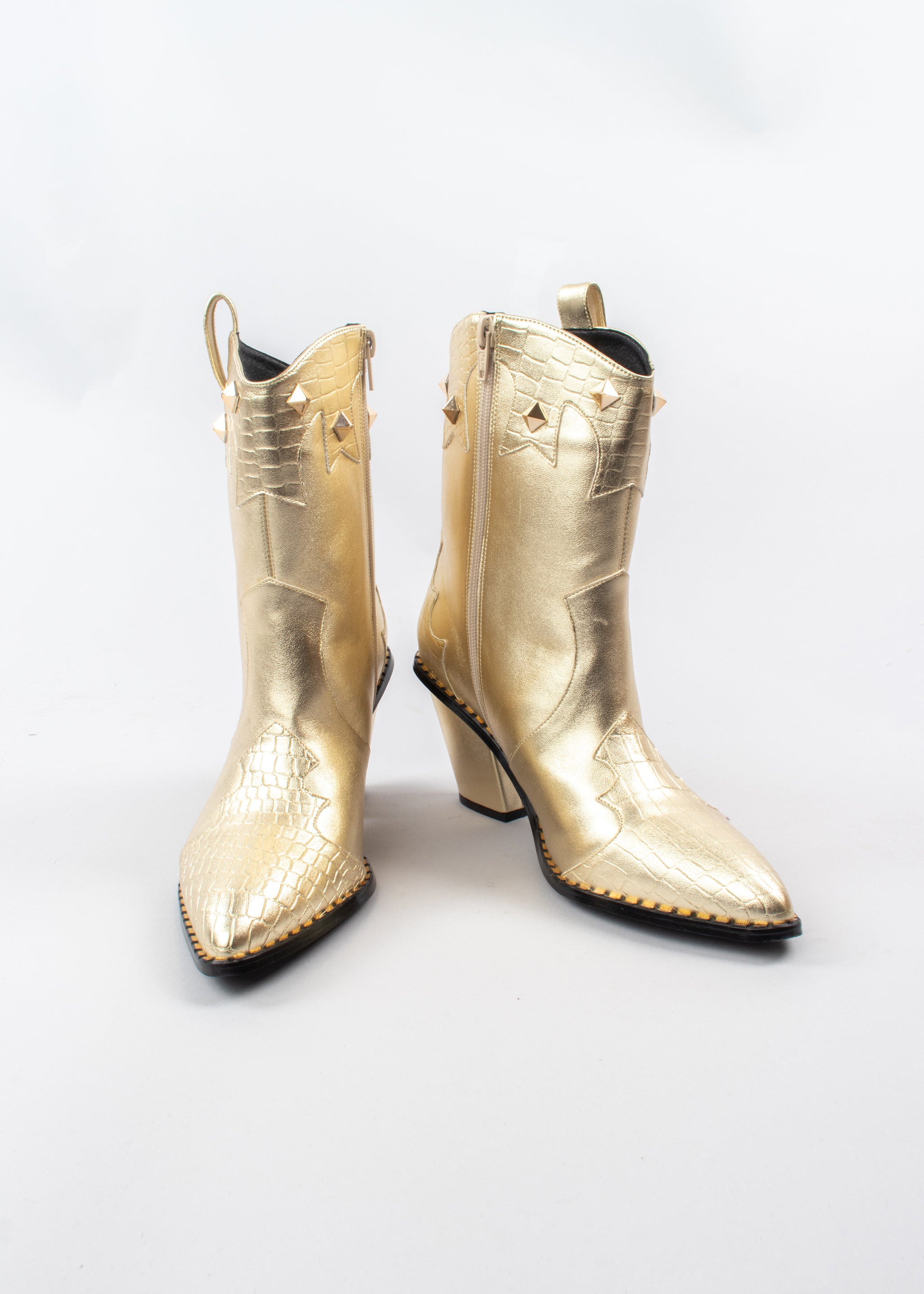 Bota vaquera cuña dorada