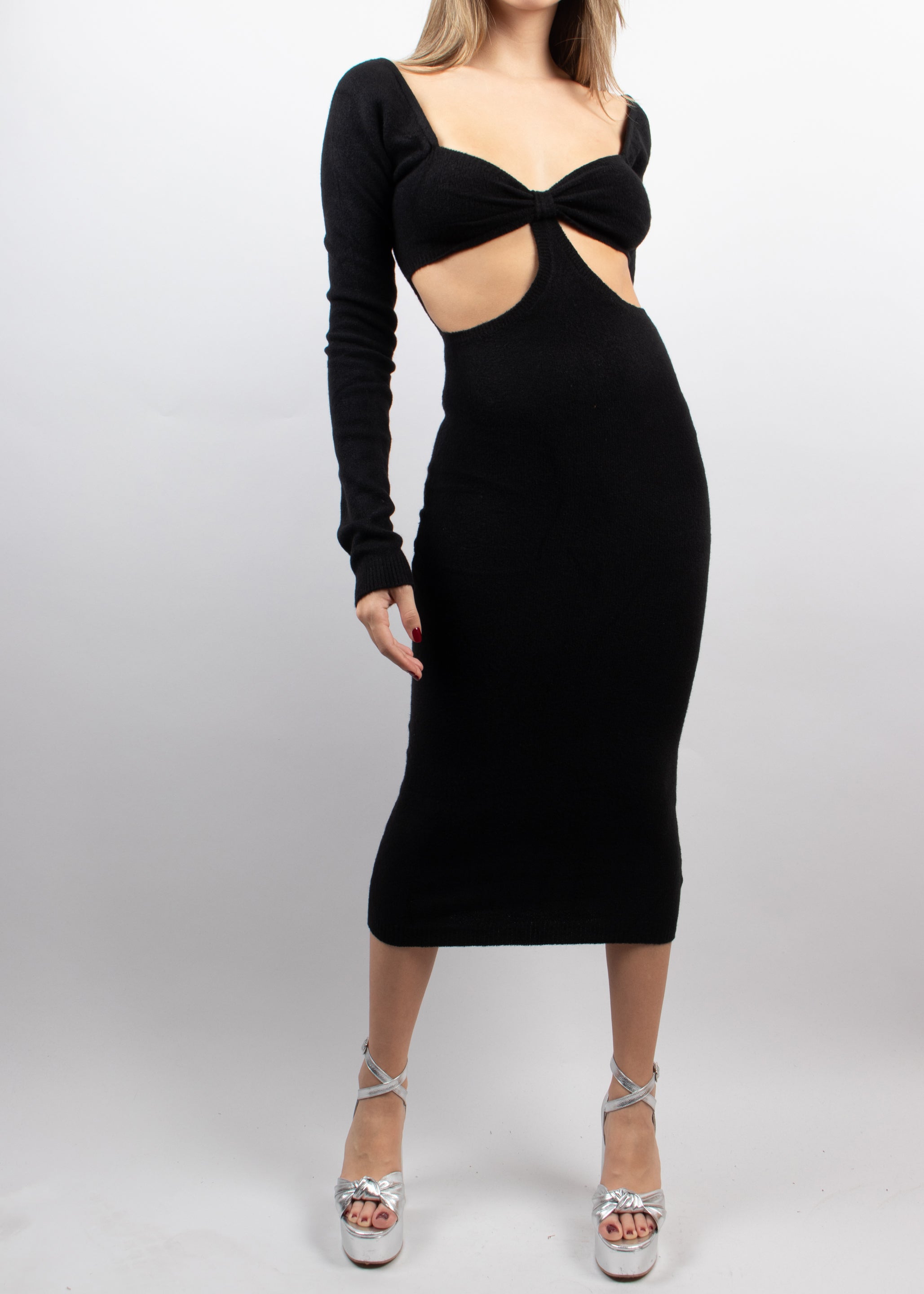 VESTIDO PUNTO MIDI CON LAZO N