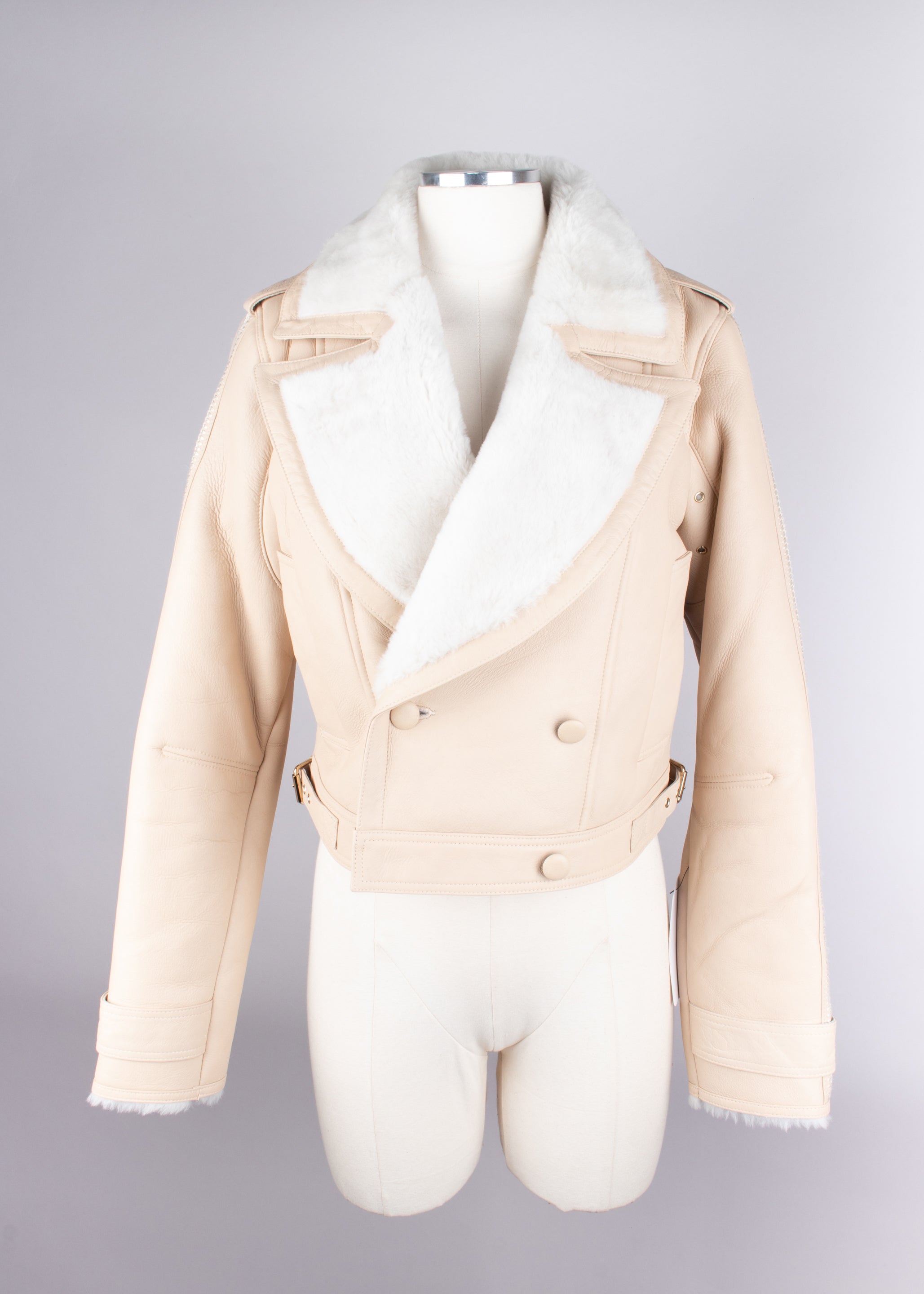 Chaqueta de piel de cordero combinada ivory