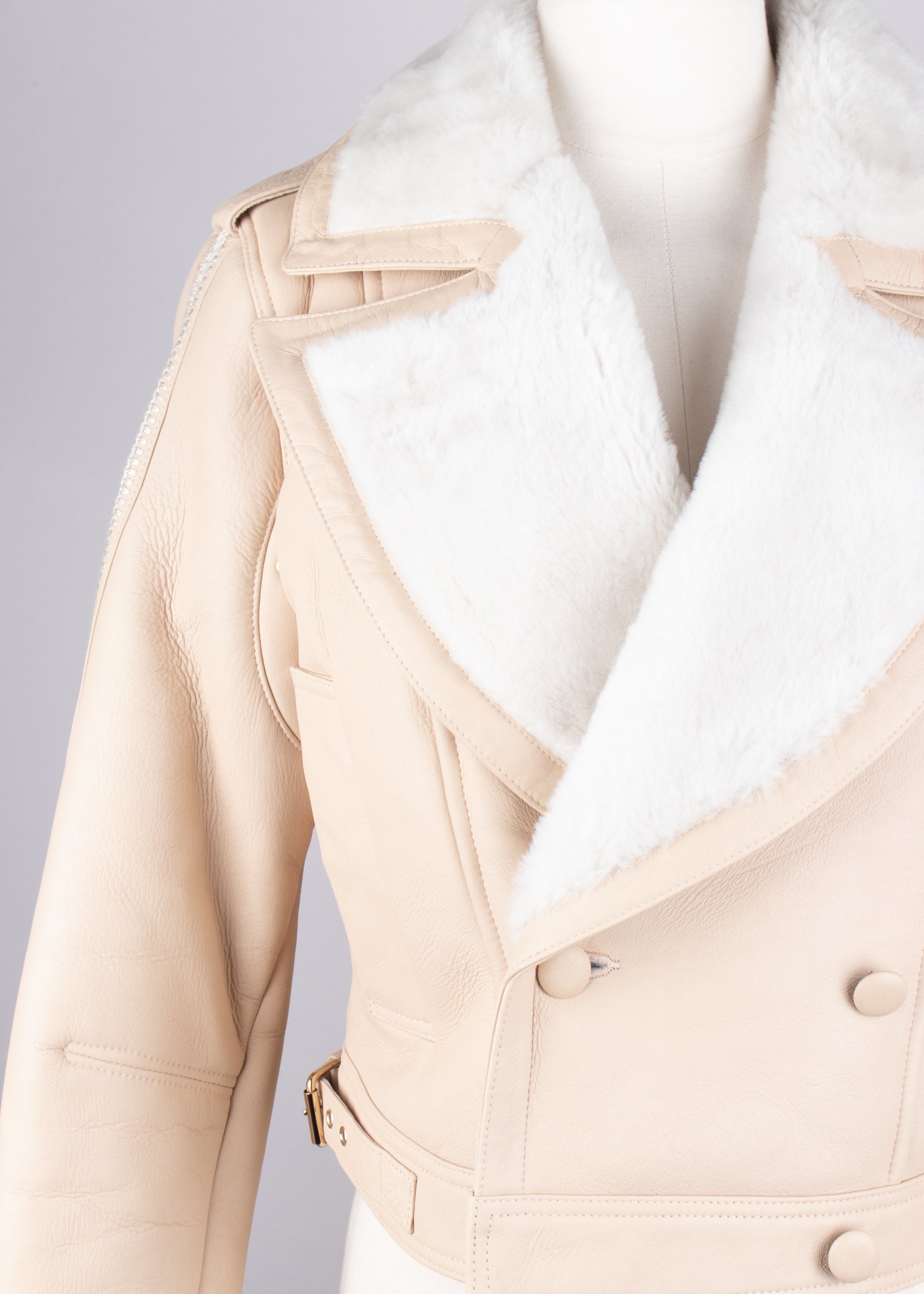 Chaqueta de piel de cordero combinada ivory