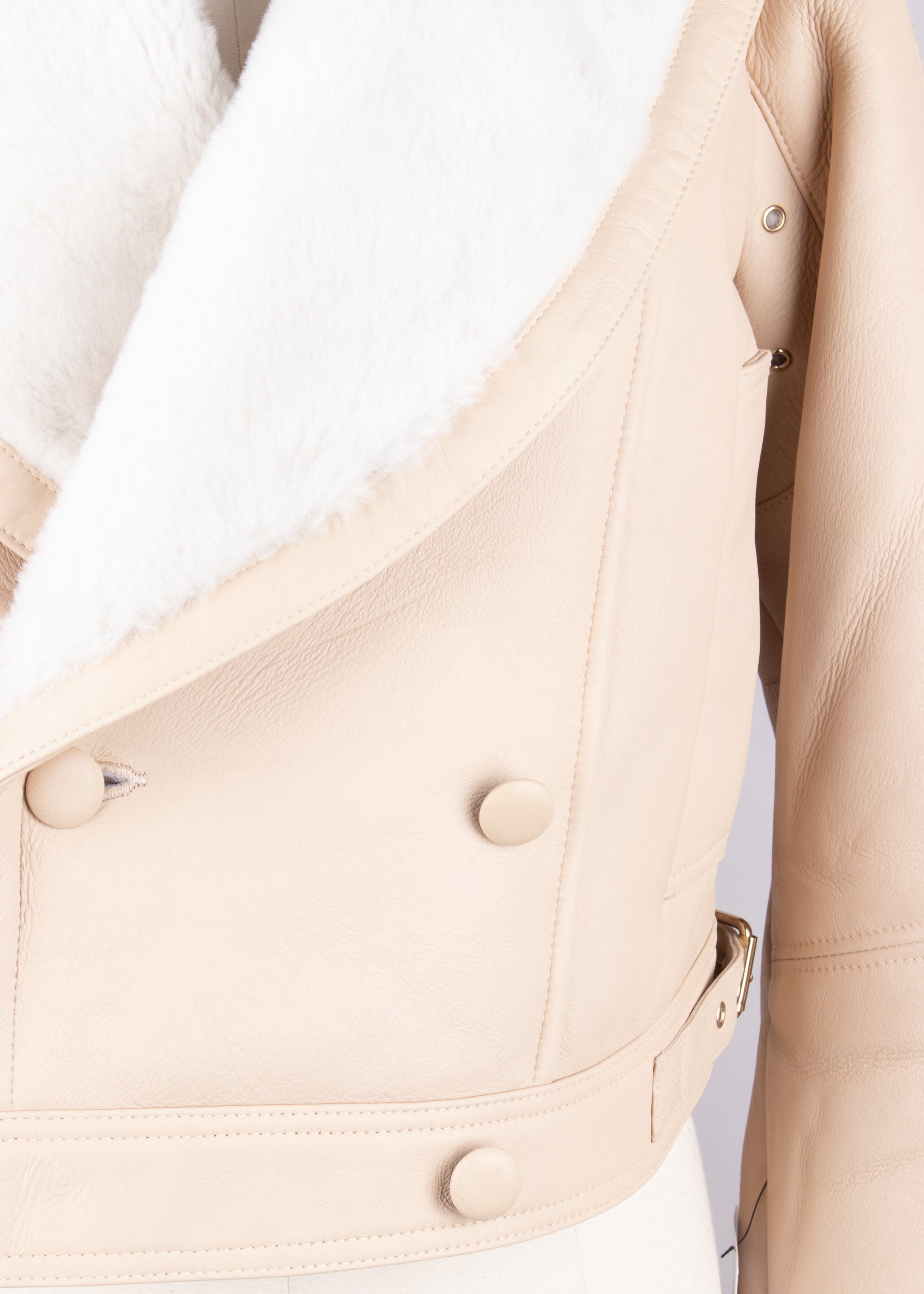 Chaqueta de piel de cordero combinada ivory