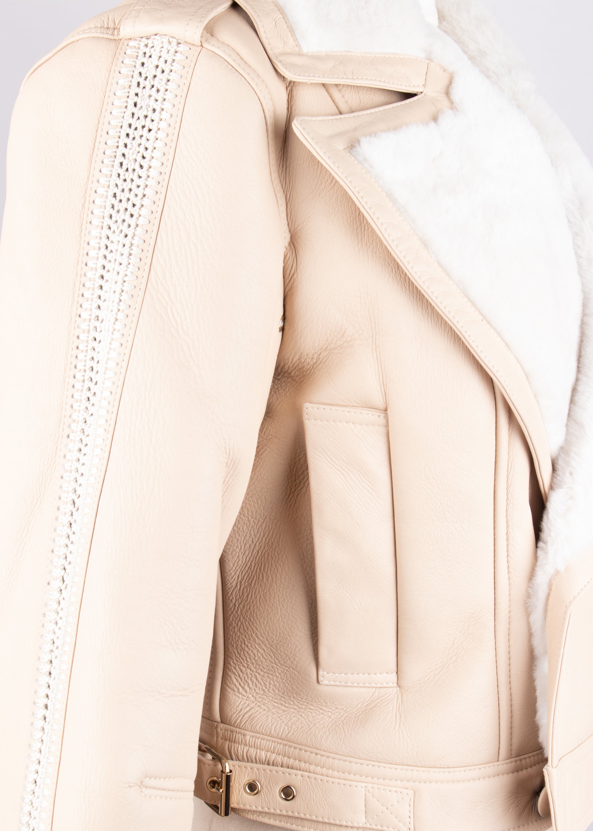 Chaqueta de piel de cordero combinada ivory