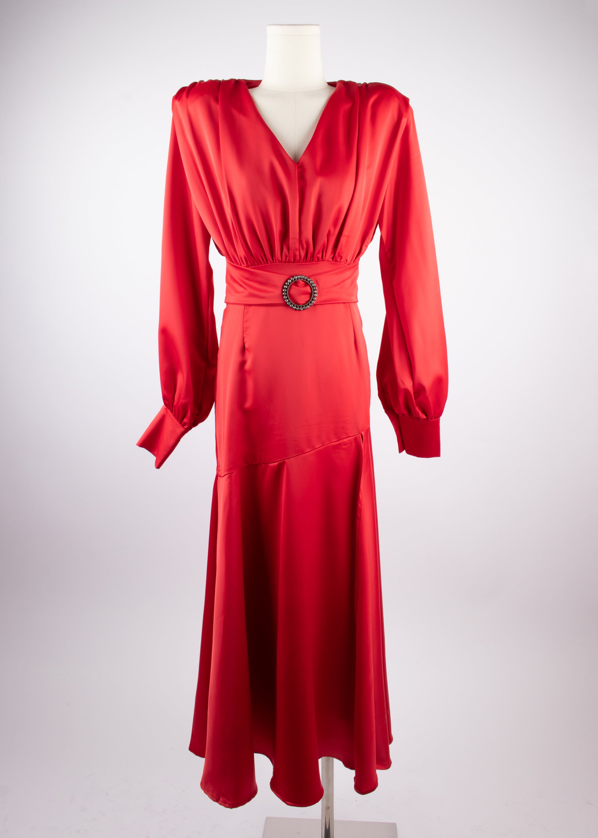 EP Luxury vestido midi satin anillo rojo