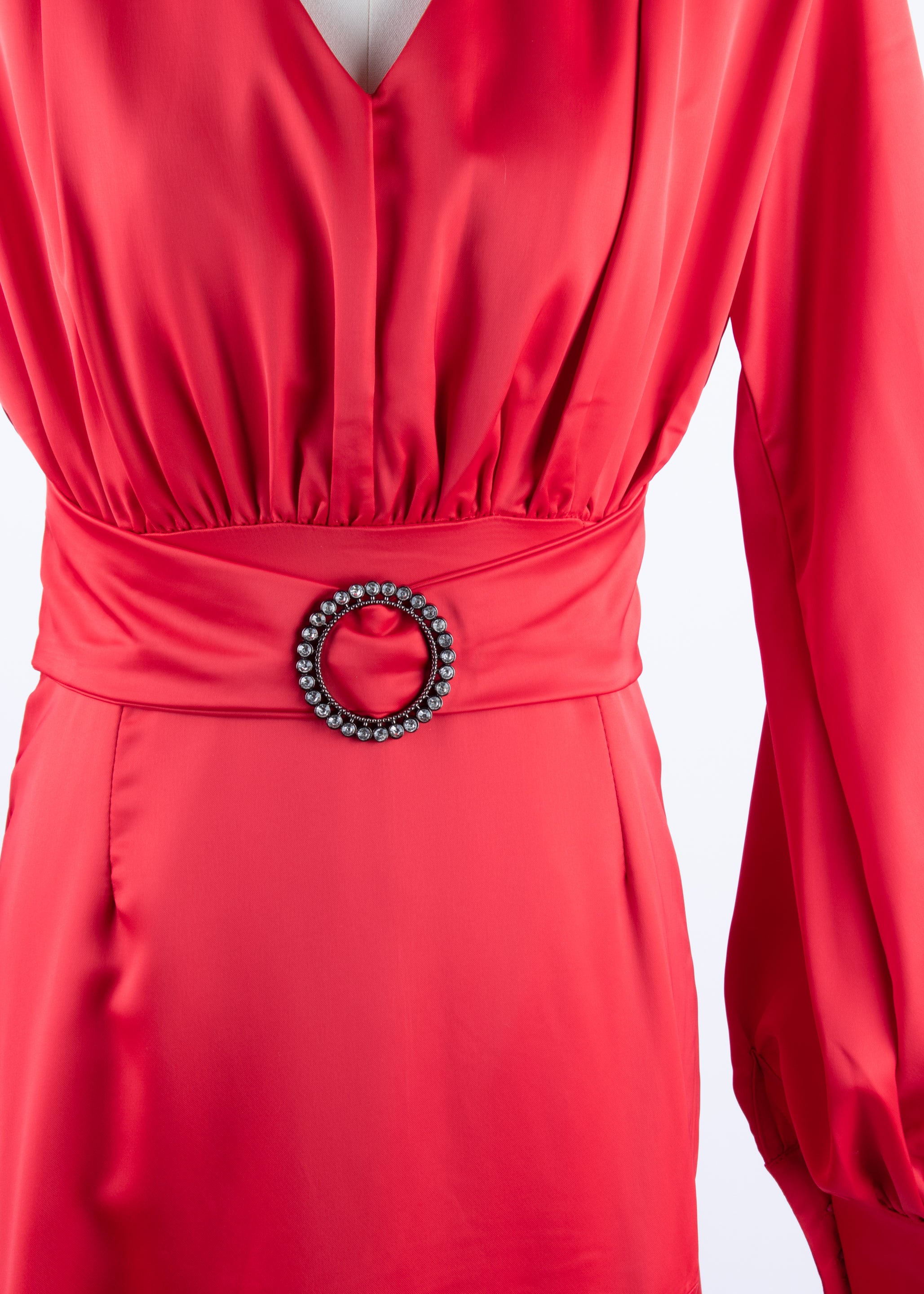 EP Luxury vestido midi satin anillo rojo