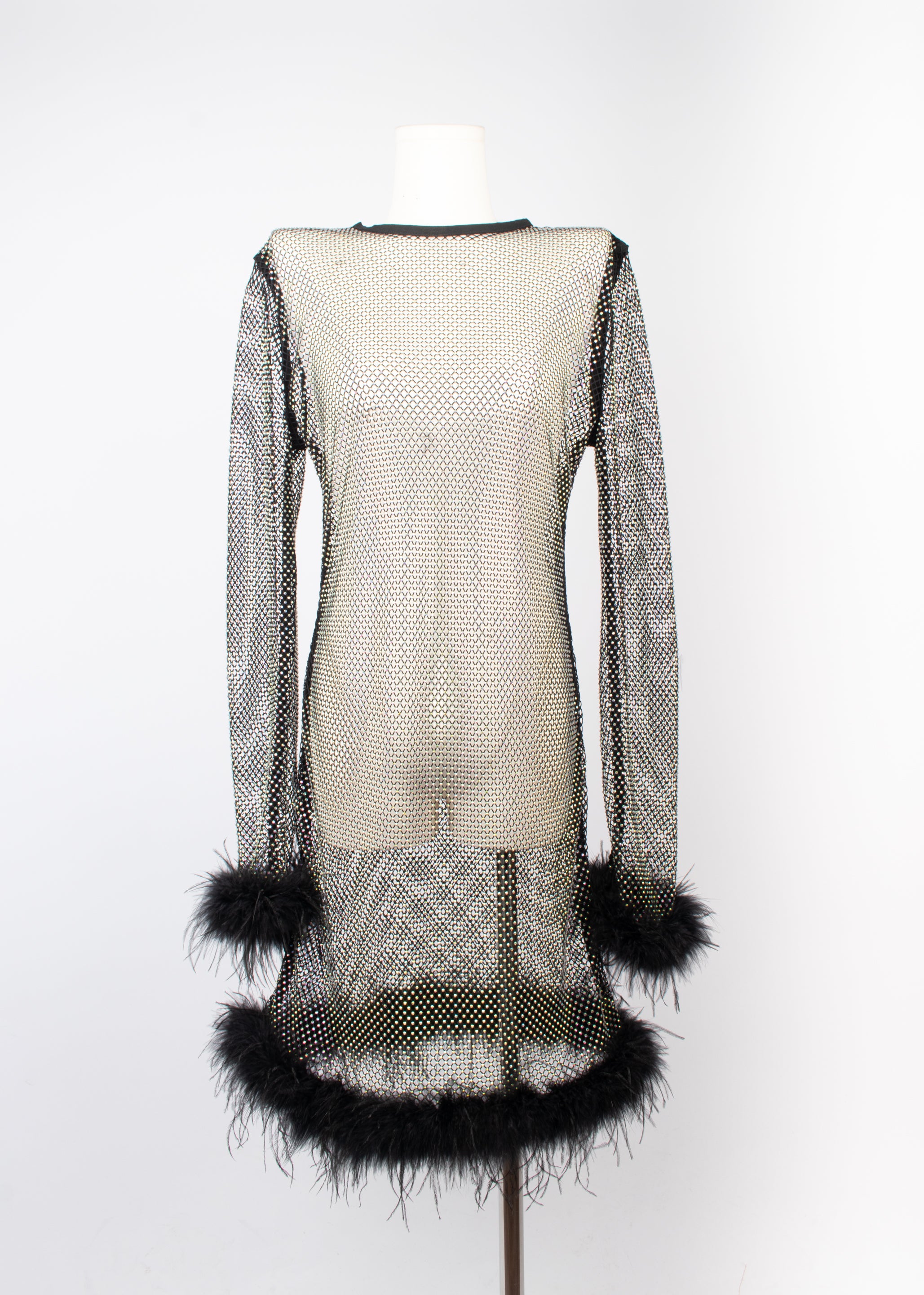 Ep luxury vestido mesh y plumas incrustaciones