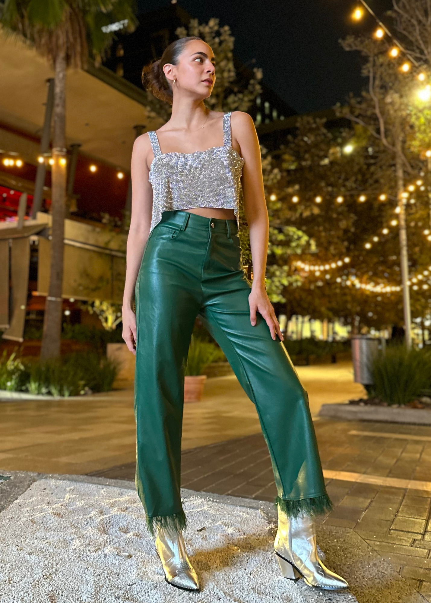 PANTALON PLUMAS VINIPIEL VERDE