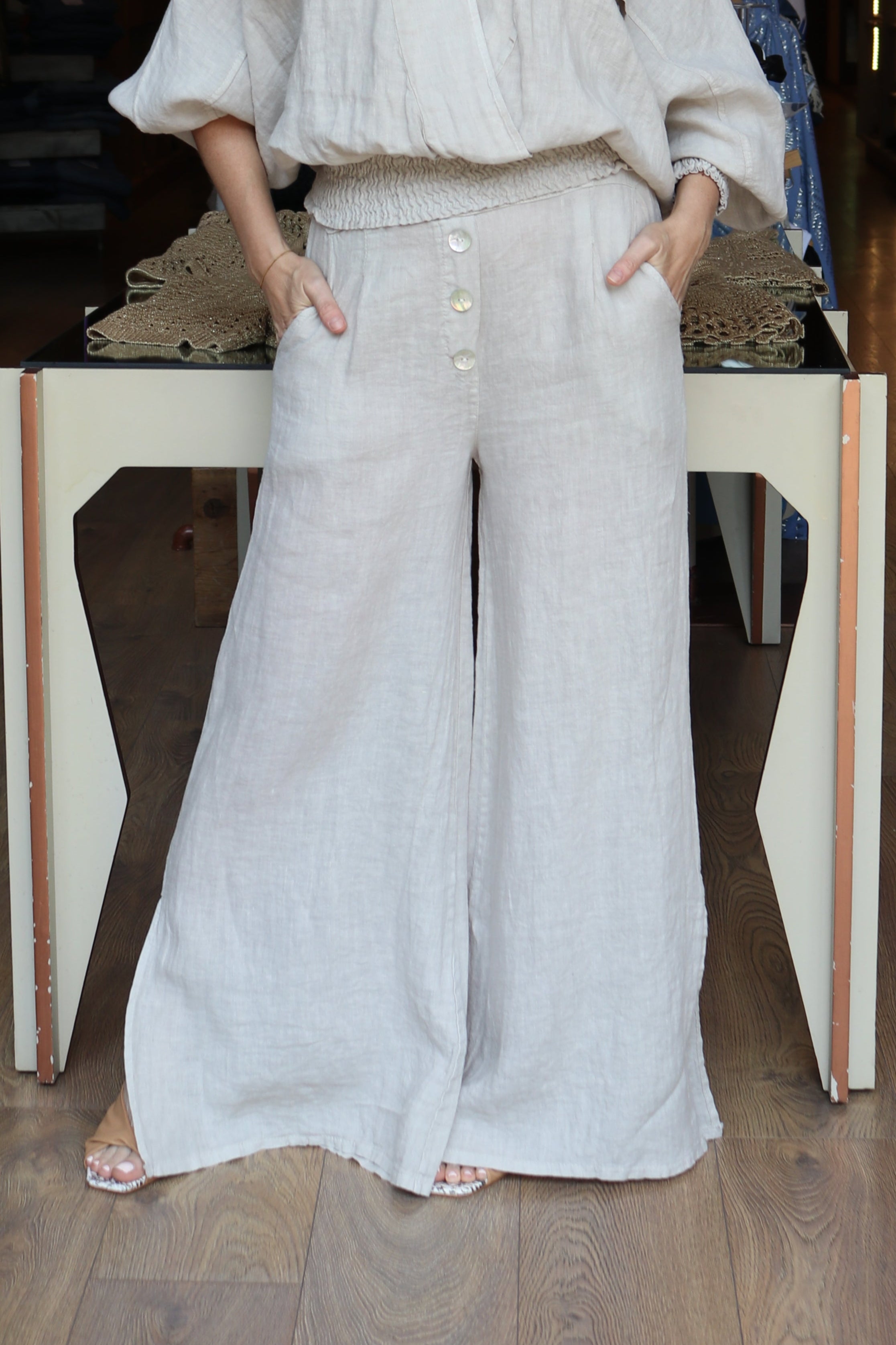 EP LUXURY ITALY PANTALON LINO WIDE LEG