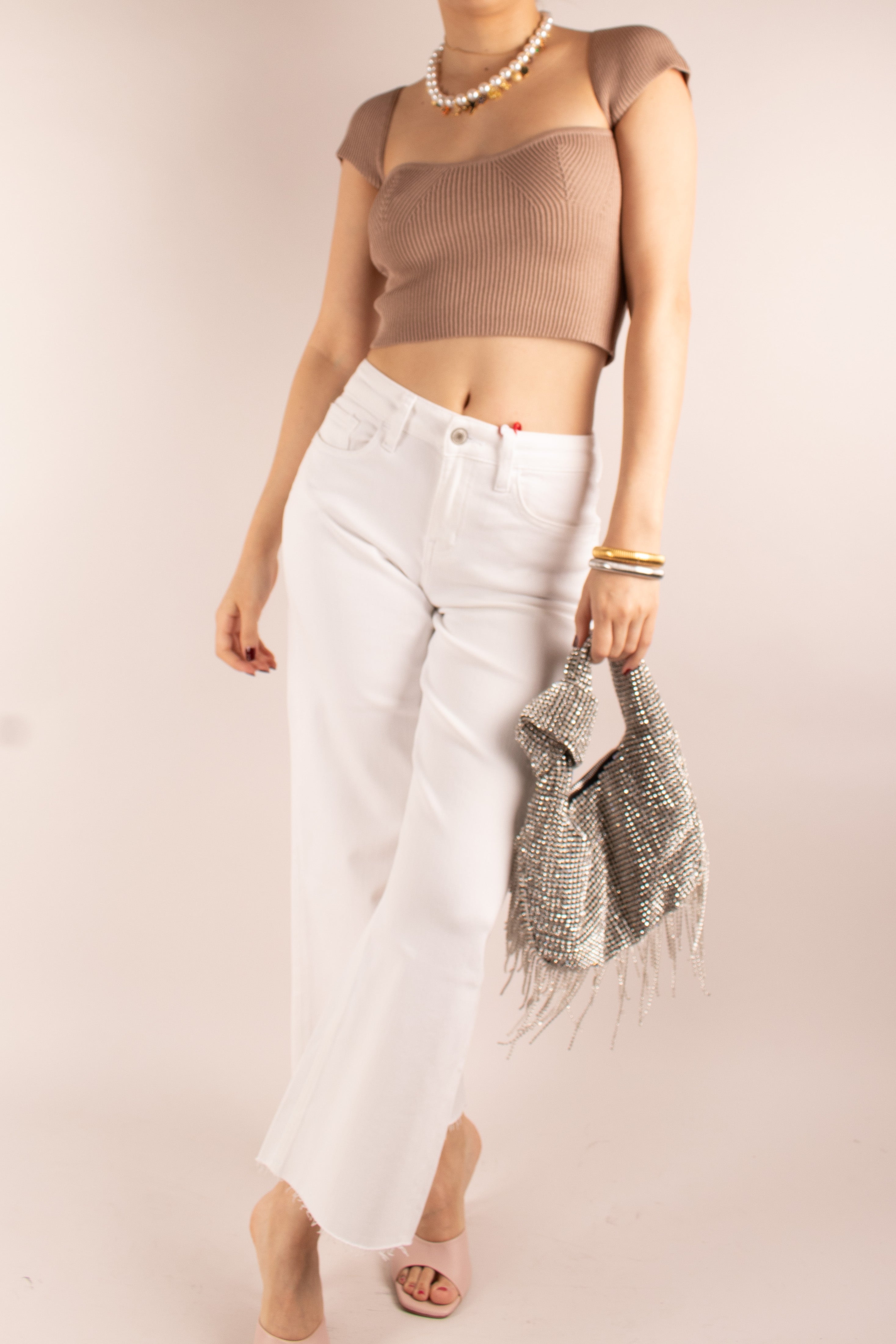 JEANS VERVET HIGH RISE CROPPED WIDE LEG BLANCO