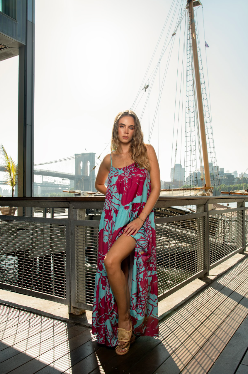 EP LUXURY MAXI VESTIDO ESTAMPADO CON BOLSILLOS