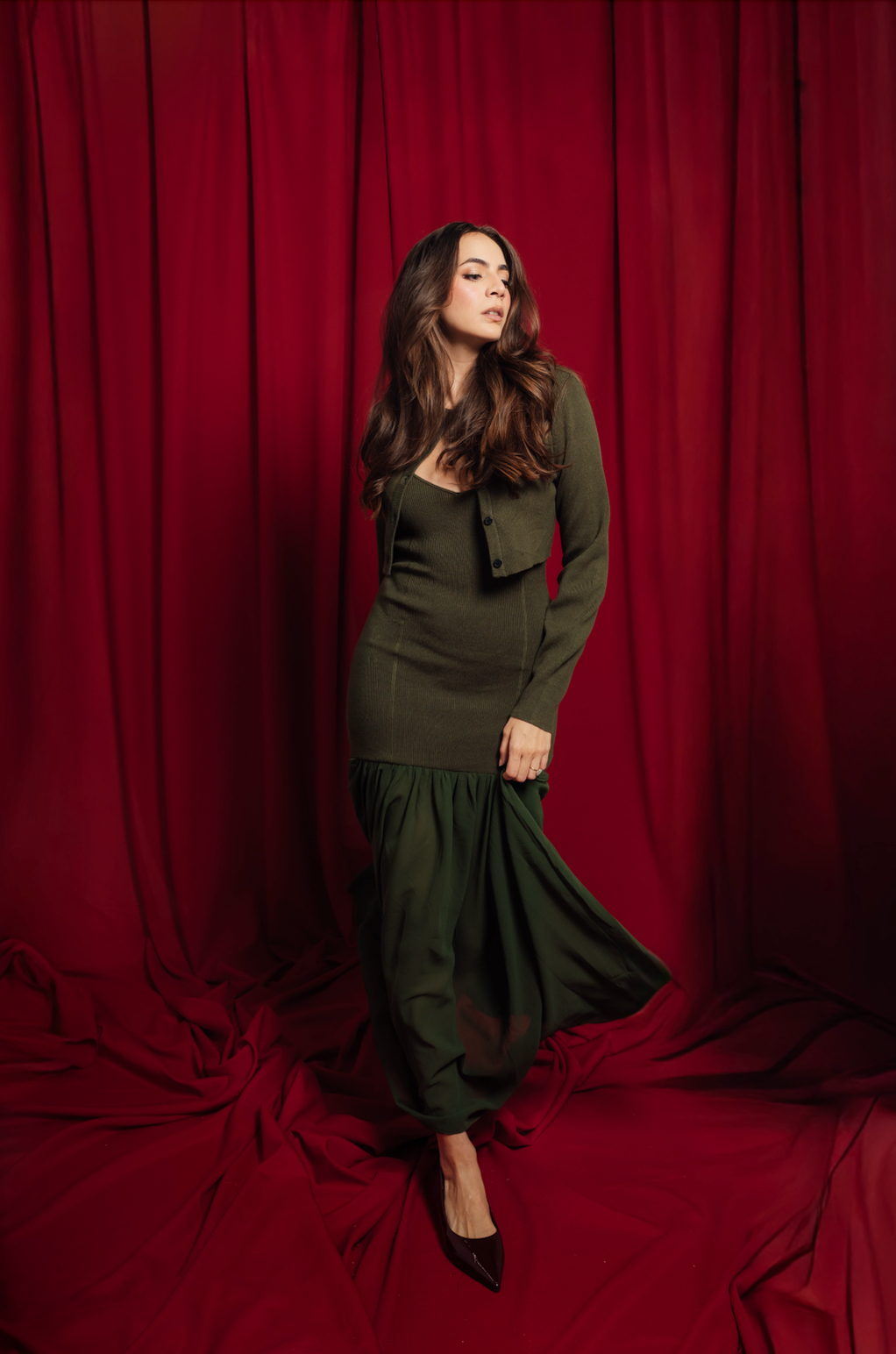 EP LUXURY SET DE CARDIGAN Y VESTIDO EN PUNTO Y GASA