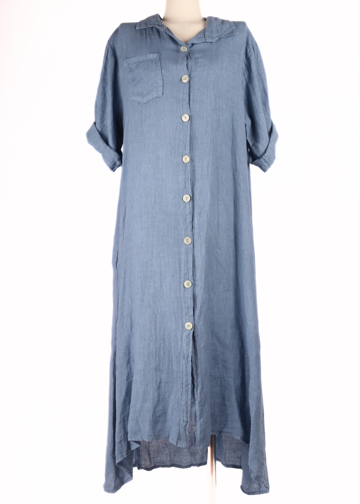 VESTIDO LINO MANGAS AJUSTABLES DENIM