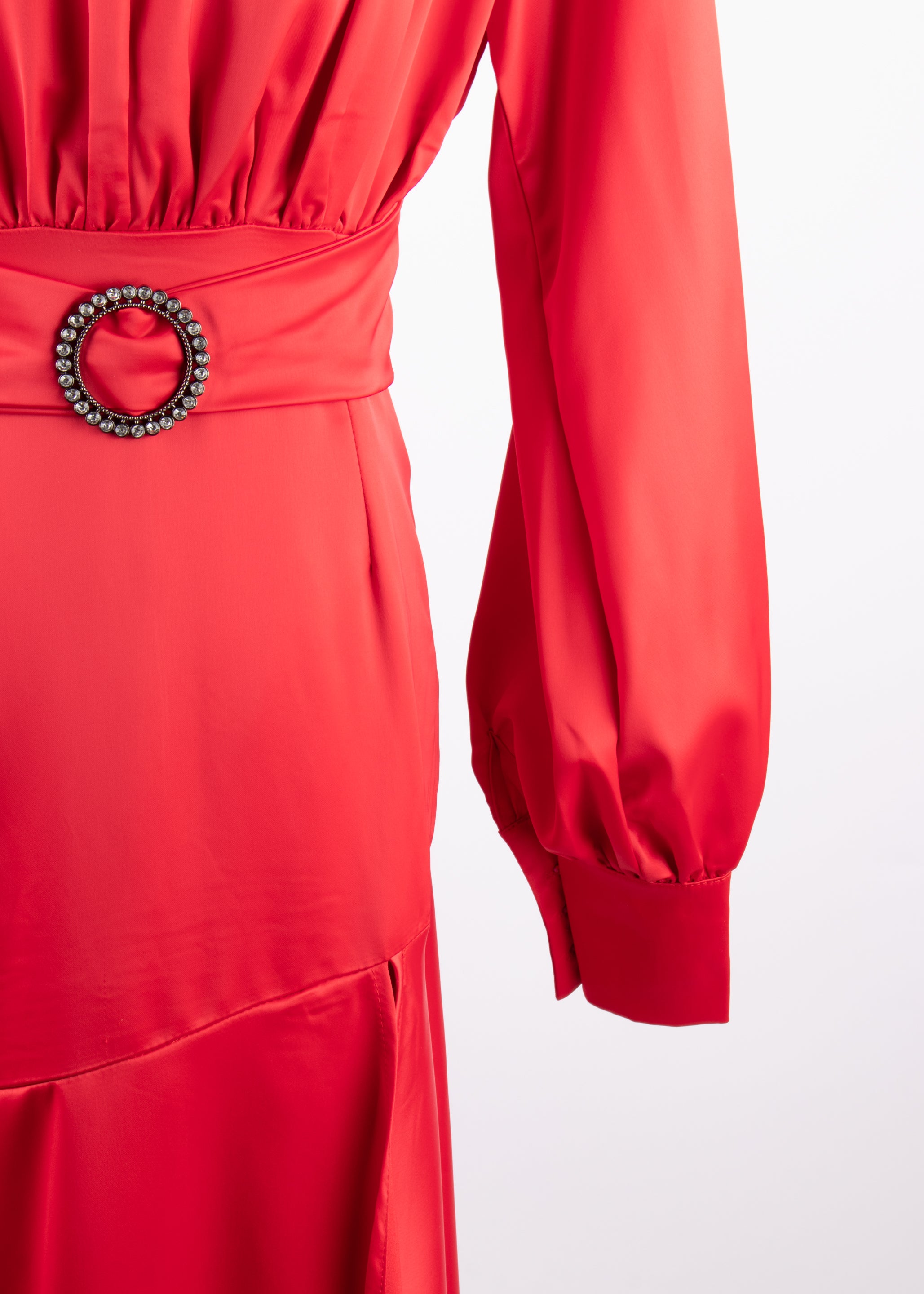 EP Luxury vestido midi satin anillo rojo